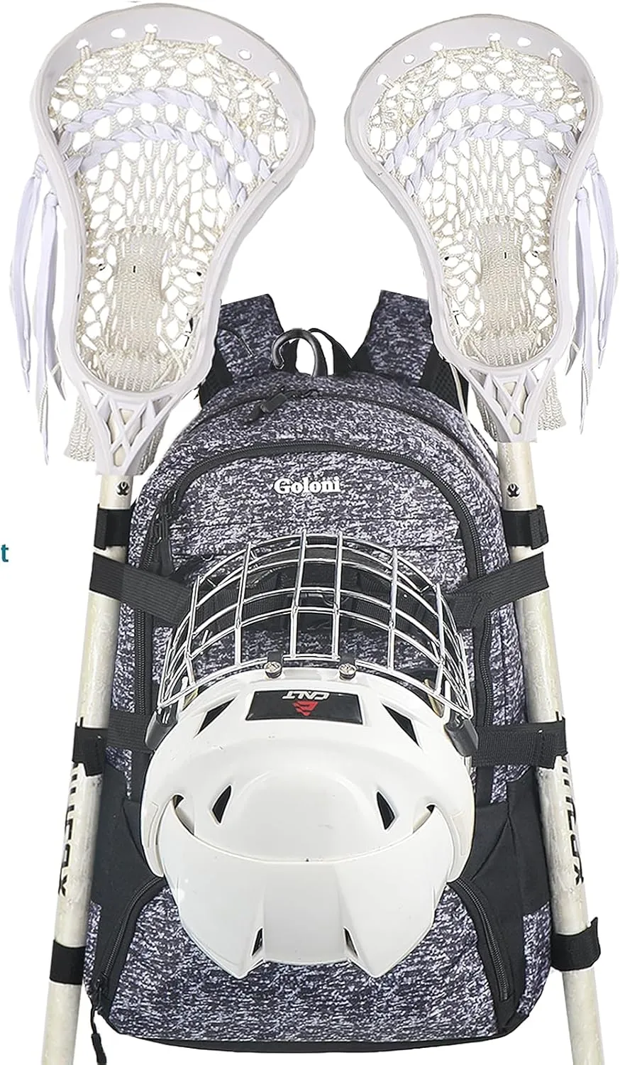 Goloni Lacrosse Equipment Backpack with Two Sticks holder and Separate Cleats Compartment Field Hockey Bag
