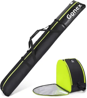 Gonex Padded Ski Bag and Boot Bag Combo, Water-Resistant Adjustable Length Ski Bag for Men Women, Large Ski Boots Bag for Ski, Travel, Store and Transport