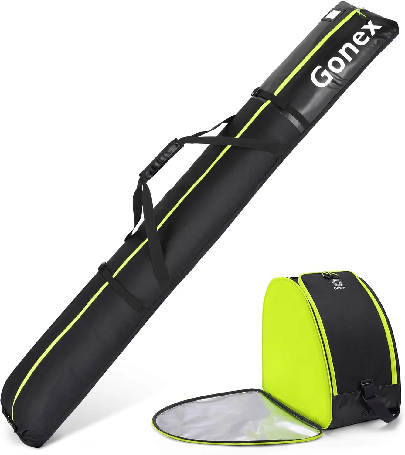 Gonex Padded Ski Bag and Boot Bag Combo, Water-Resistant Adjustable Length Ski Bag for Men Women, Large Ski Boots Bag for Ski, Travel, Store and Transport