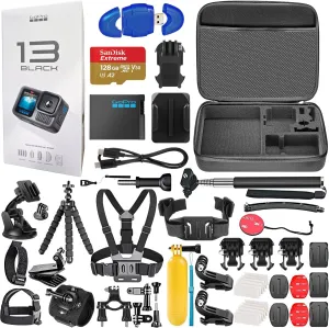 GoPro HERO13 (Hero 13) Black - Waterproof Action Camera with 5.3K Ultra HD Video, 27MP Photos, Live Streaming, Webcam, Stabilization   128GB Card, 50 Piece Accessory Kit - Bundle