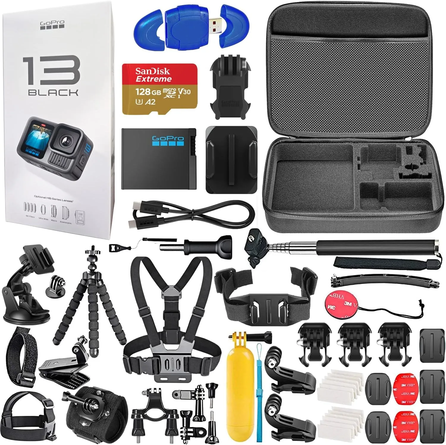 GoPro HERO13 (Hero 13) Black - Waterproof Action Camera with 5.3K Ultra HD Video, 27MP Photos, Live Streaming, Webcam, Stabilization   128GB Card, 50 Piece Accessory Kit - Bundle