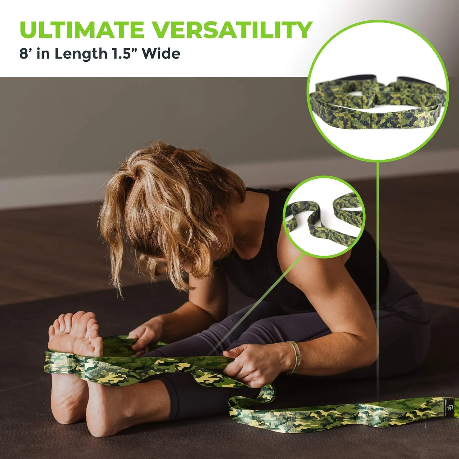 Gradient Fitness Stretching Strap for Physical Therapy, 12 Multi-Loop Stretch Strap 1.5" W x 8' L, Neoprene Handles, Physical Therapy Equipment, Yoga Straps for Stretching, Leg Stretcher.