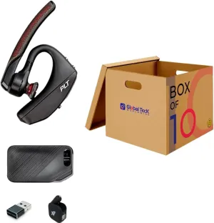 GTW Carton of 10 Plantronics Voyager 5200-UC Bluetooth Headset Bundles with Wall Chargers (206110-01-B) for Smartphones, PC, MAC, Android, iPhone