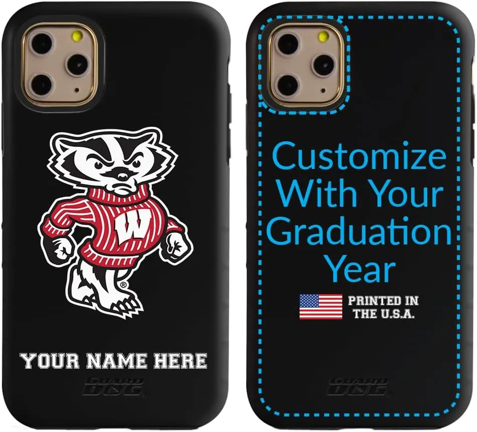 Guard Dog Case Compatible with iPhone 11 Pro - Military Grade - Rugged Two Piece Protection - Collegiate Licensed - Wisconsin Badgers - Personalized