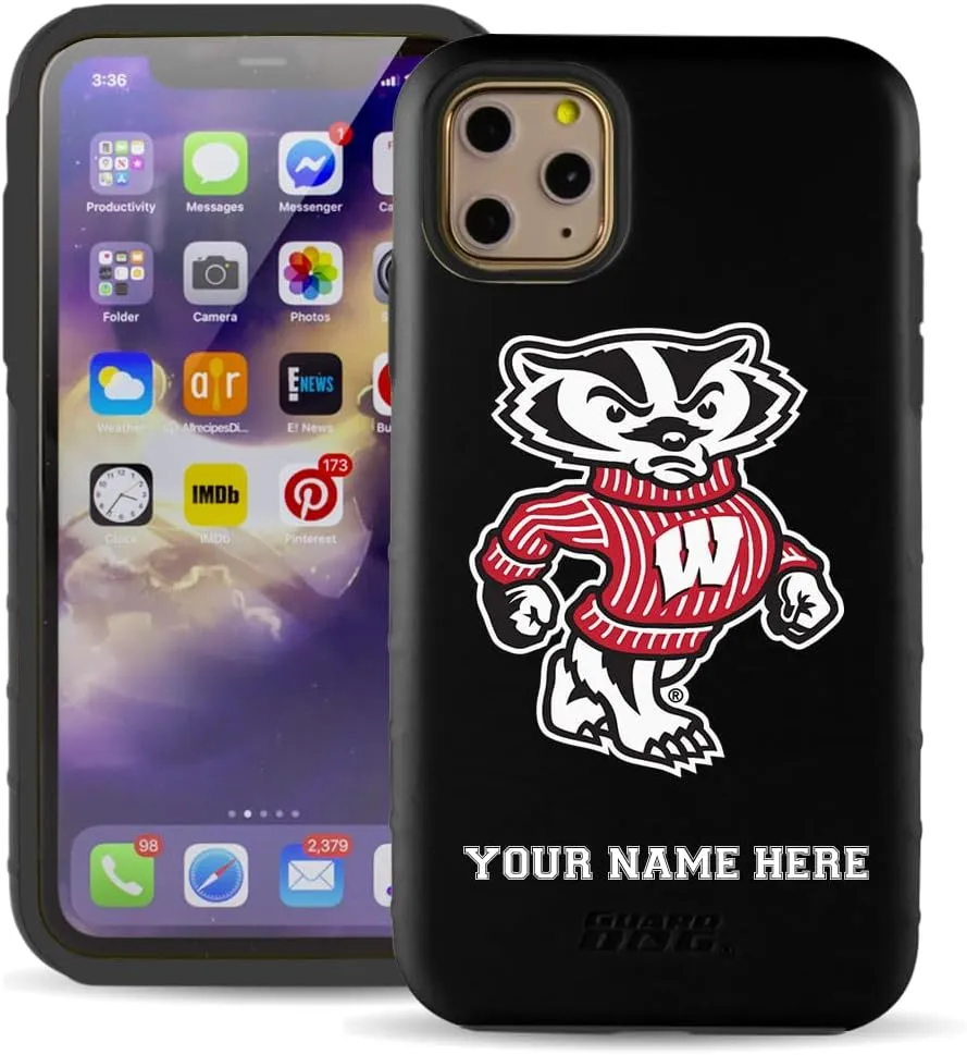 Guard Dog Case Compatible with iPhone 11 Pro - Military Grade - Rugged Two Piece Protection - Collegiate Licensed - Wisconsin Badgers - Personalized