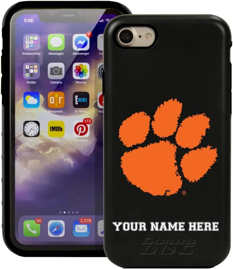 Guard Dog Case Compatible with iPhone 7/8/SE - Military Grade - Rugged Two Piece Protection - Collegiate Licensed - Clemson Tigers - Personalized