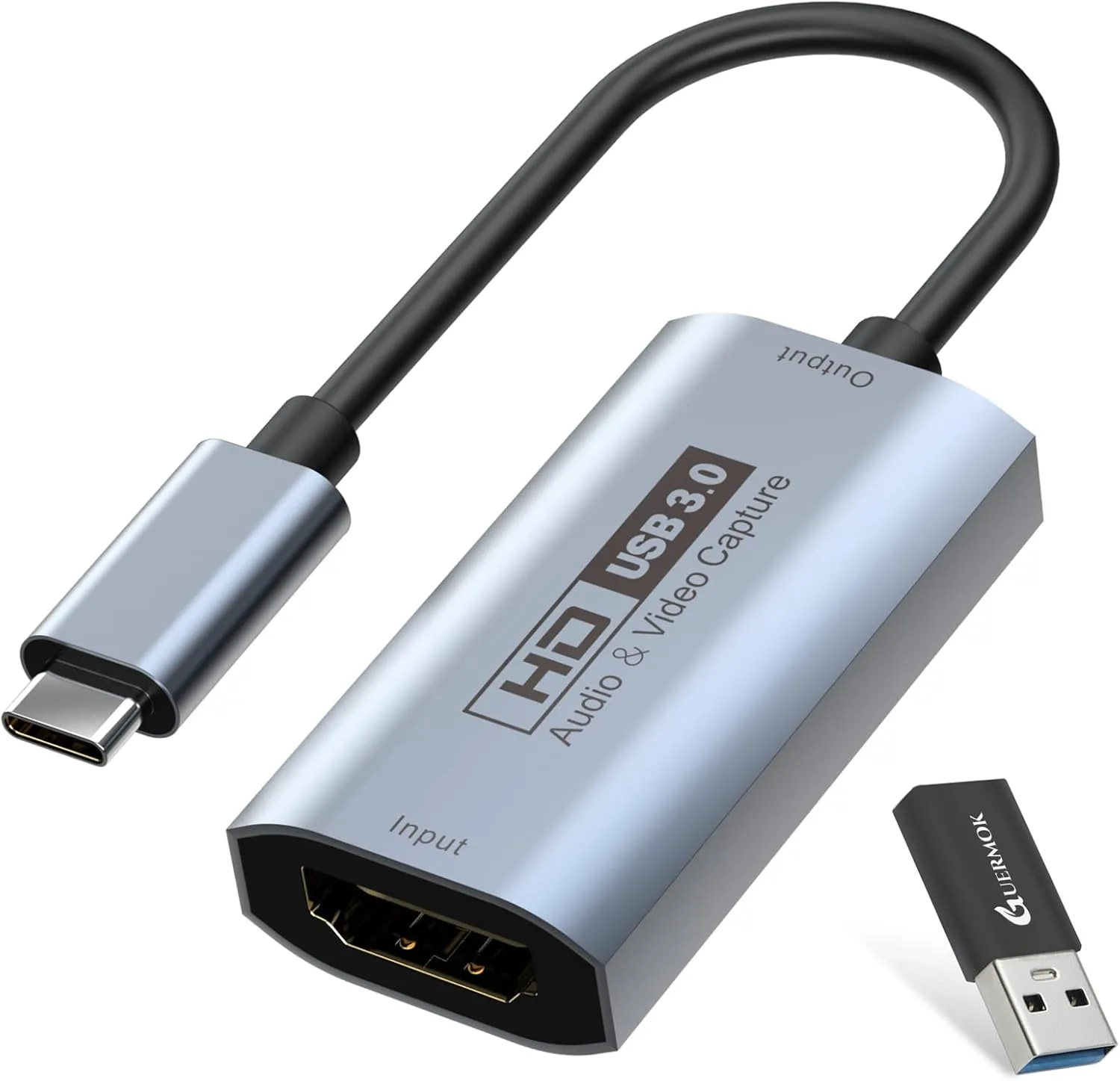 GUERMOK Video Capture Card, USB3.0 HDMI to USB-C Capture Device, Stream & Record at 2K@30FPS 1080P@60FPS, Compatible with iPad Mac OS Windows, Quest 3, OBS, Zoom, PS5/4, Switch, Xbox (Gray)