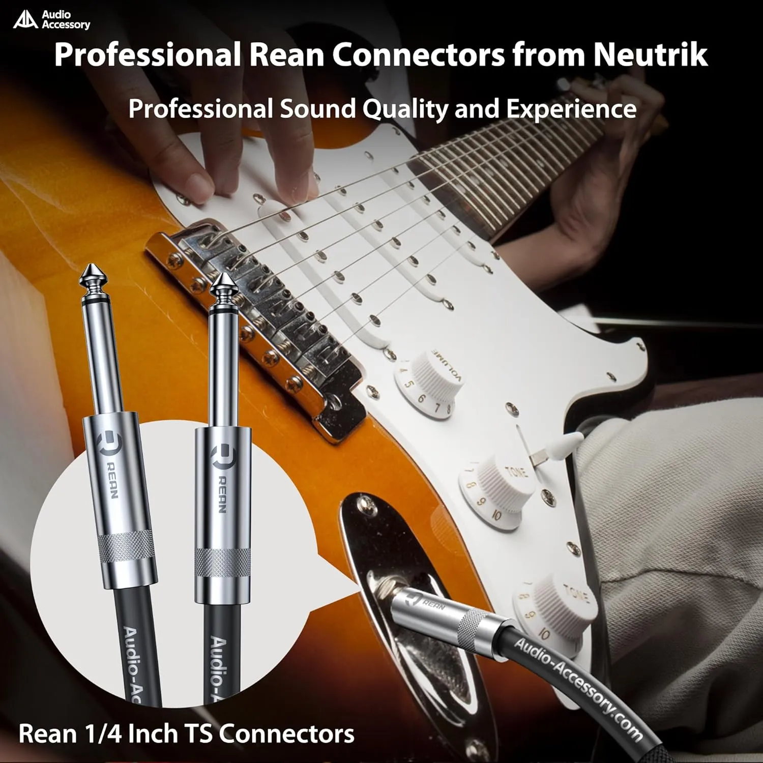 Guitar Cable 3.3ft 2 Pack, Professional Neutrik Rean Connectors, Kevlar-Reinforced Nylon Braided 1/4 Instrument Cable, 20 AWG, OFC, Quarter Inch Electric Guitar Cord, Bass AMP Cord
