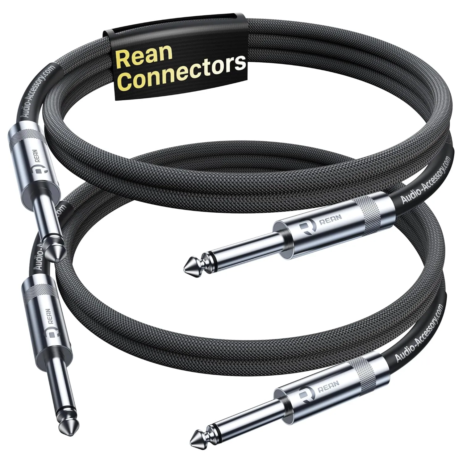 Guitar Cable 3.3ft 2 Pack, Professional Neutrik Rean Connectors, Kevlar-Reinforced Nylon Braided 1/4 Instrument Cable, 20 AWG, OFC, Quarter Inch Electric Guitar Cord, Bass AMP Cord