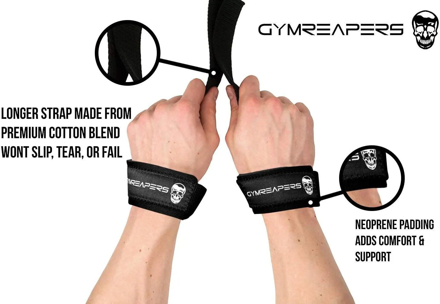 Gymreapers Lifting Wrist Straps for Weightlifting, Bodybuilding, Powerlifting, Strength Training, & Deadlifts - Padded Neoprene with 18 inch Cotton