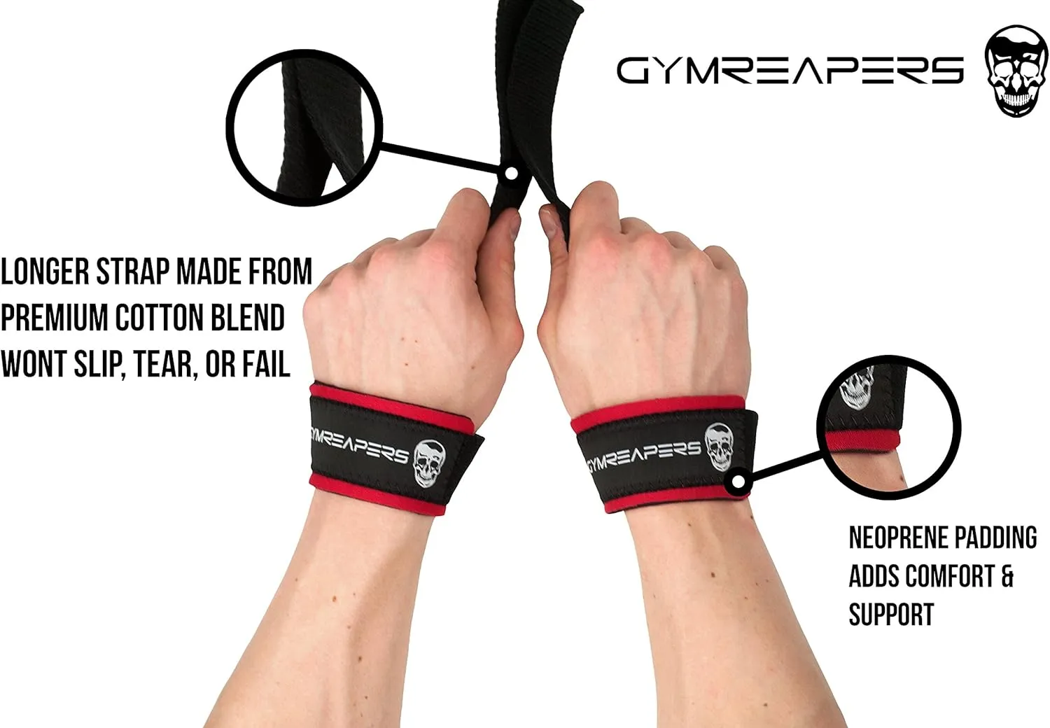 Gymreapers Lifting Wrist Straps for Weightlifting, Bodybuilding, Powerlifting, Strength Training, & Deadlifts - Padded Neoprene with 18 inch Cotton