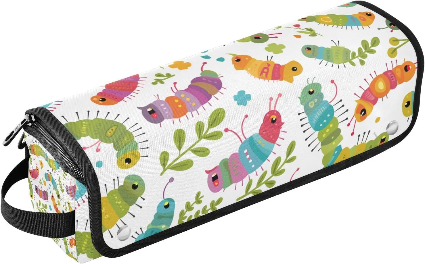 Hair Tool Travel Bag and Heat Resistant Mat with Zipper Double-Layer Travel Carrying Case for Flat Iron Hot Tools and Haircare Accessories, Colorful Caterpillars and Leaves Portable