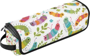 Hair Tool Travel Bag and Heat Resistant Mat with Zipper Double-Layer Travel Carrying Case for Flat Iron Hot Tools and Haircare Accessories, Colorful Caterpillars and Leaves Portable