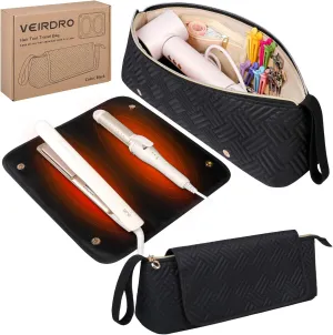 Hair Tools Travel Bag with Heat Resistant Mat, Portable Hair Tool Organizer Travel Carrying Case for Straightener, Flat Iron, Curling Iron, Hair Dryer& Hair Styling Accessories Women (Black)