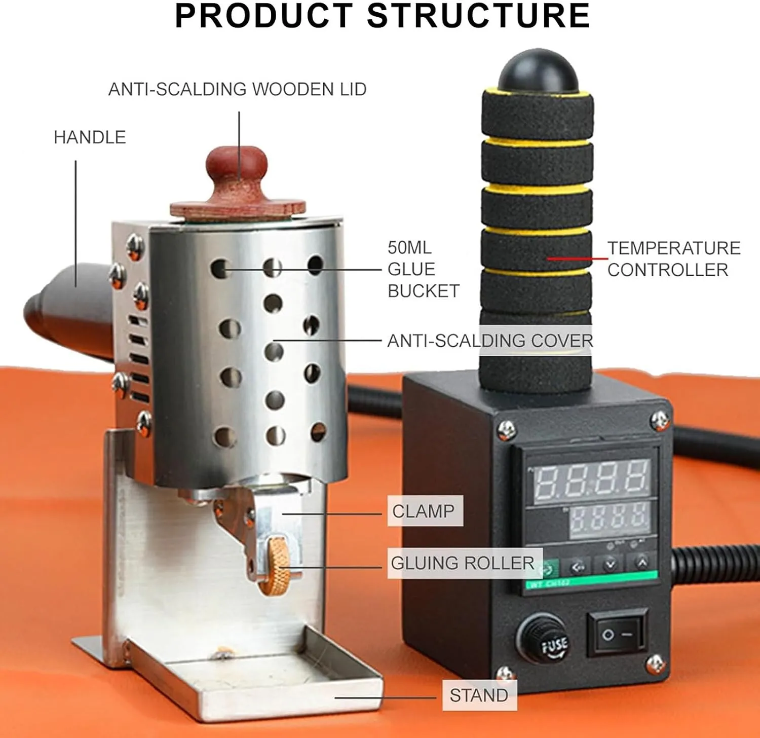 Hand Push Handbag Glue Rolling Machine 50 ml,Household? Digital Display Envelope Glue Dispensing Device,for DIY Crafts/Packaging/Leather (8mm 110V)