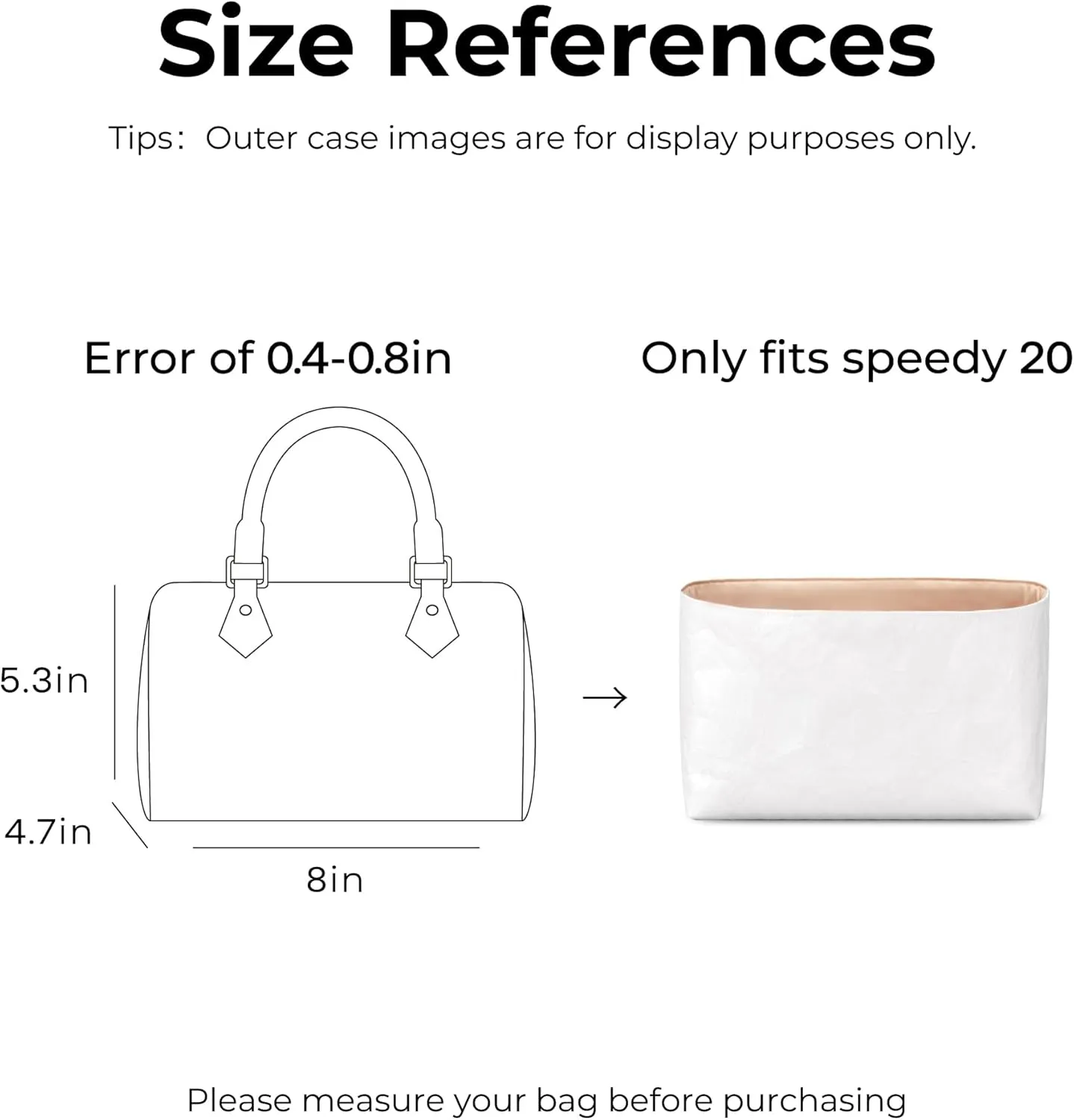 Handbag Organizer Insert for LV Speedy 20, Custom Fit Inside Premium Vanile Lightweight WaterResistant Purse Insert
