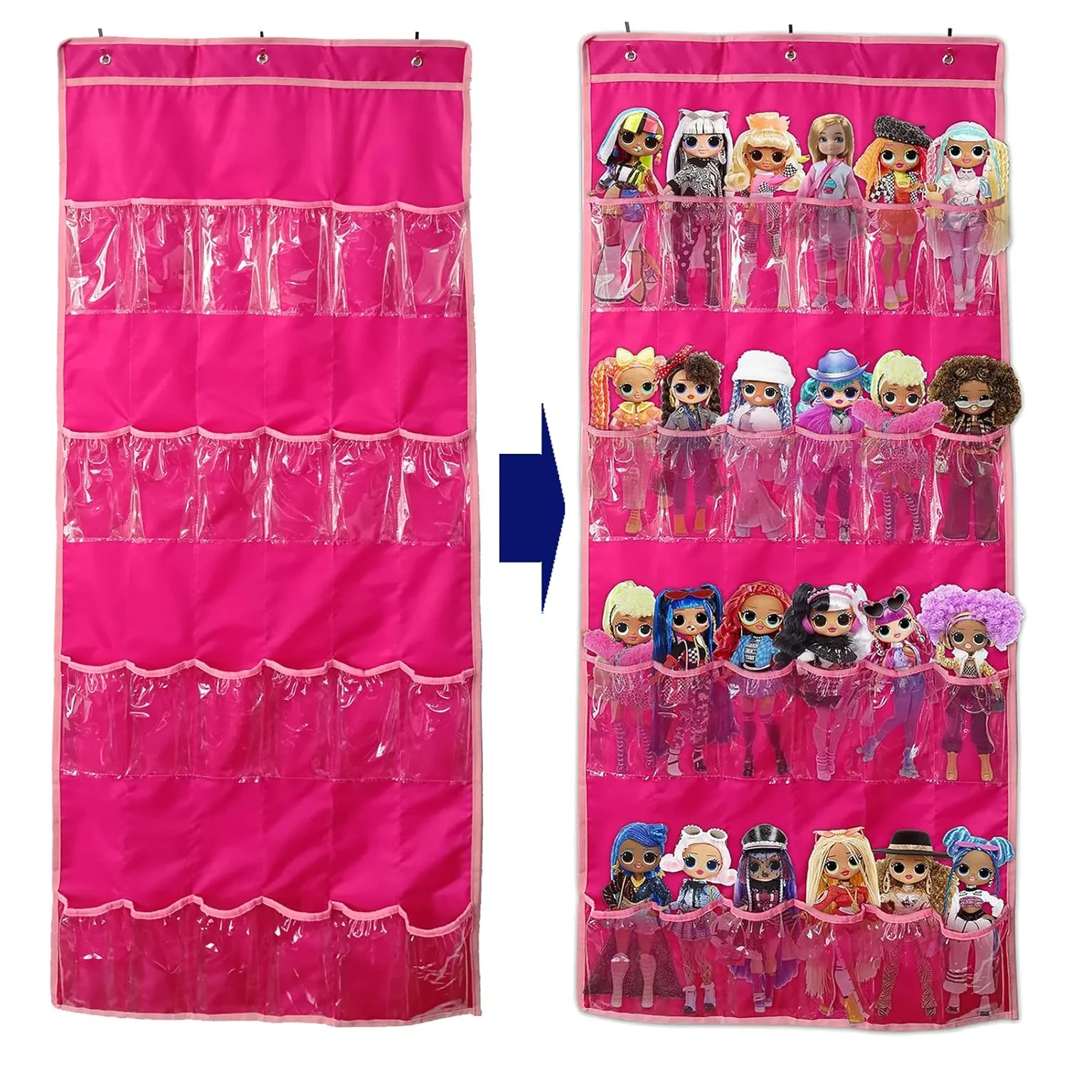 Hanging Over Door Toy Storage Organizer (24 Pockets), Compatible with LOL OMG Dolls Surprise Doll (Toys Not Included), (57.5''x22'')