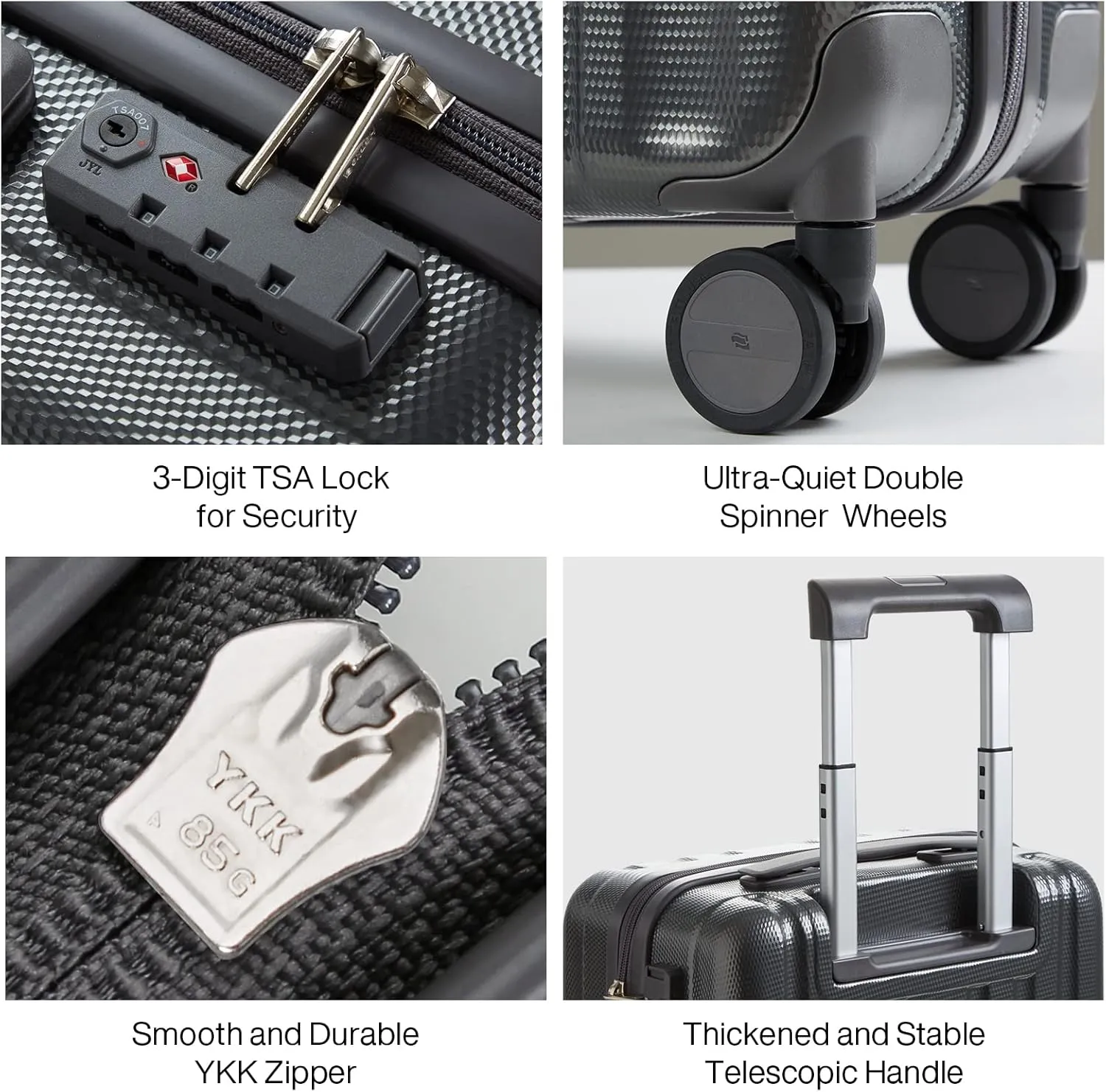 Hanke 20 Inch Carry On Luggage 22x14x9 Airline Approved Lightweight PC Hard Shell Suitcases with Wheels Travel Luggage Rolling Suitcase Travel Luggage Bag for Weekender(Graphite Grey)