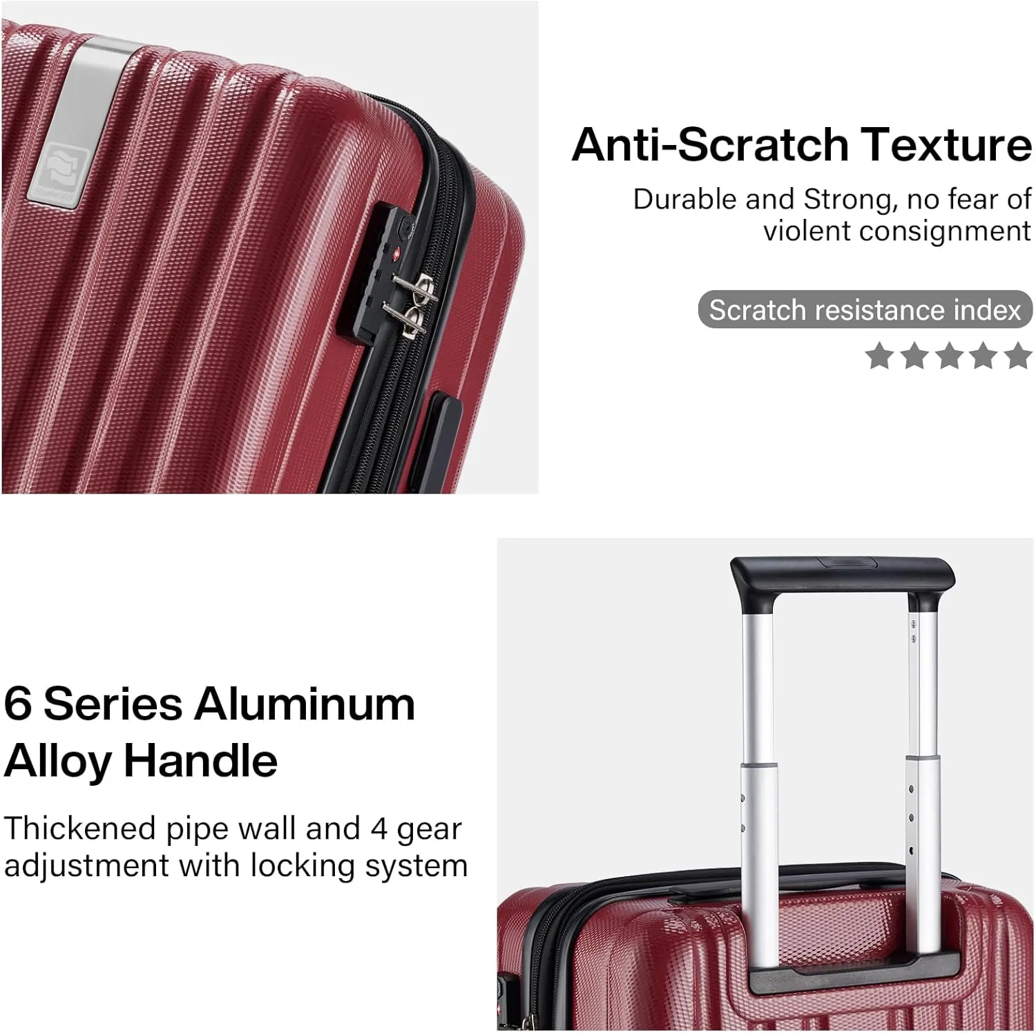 Hanke 29 Inch Expandable Checked Luggage Lightweight PC Hard Shell Luggage Suitcases with Wheels Tsa Luggage Rolling Large Suitcase Travel Luggage Bag for Study Abroad(Burgundy)