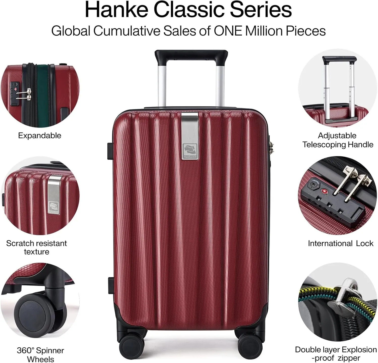 Hanke 29 Inch Expandable Checked Luggage Lightweight PC Hard Shell Luggage Suitcases with Wheels Tsa Luggage Rolling Large Suitcase Travel Luggage Bag for Study Abroad(Burgundy)