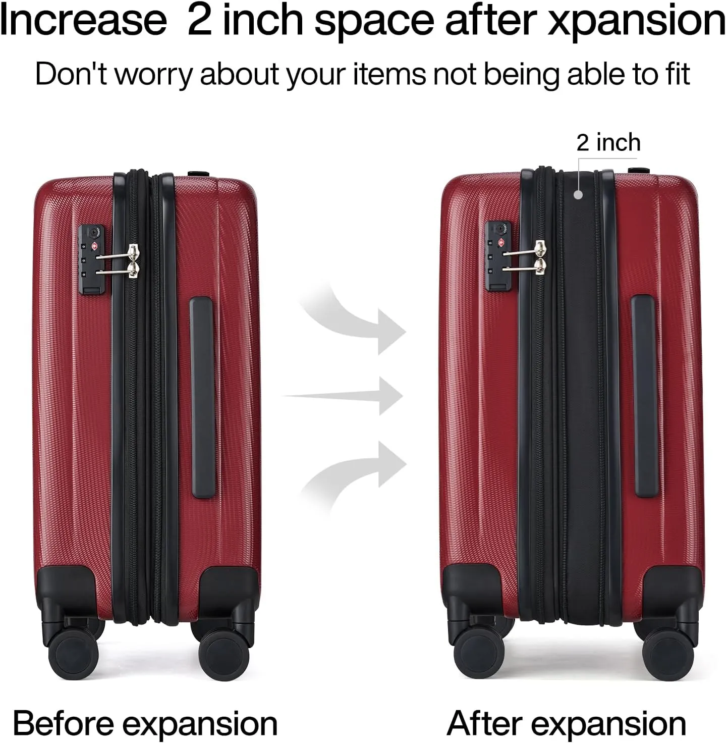 Hanke 29 Inch Expandable Checked Luggage Lightweight PC Hard Shell Luggage Suitcases with Wheels Tsa Luggage Rolling Large Suitcase Travel Luggage Bag for Study Abroad(Burgundy)