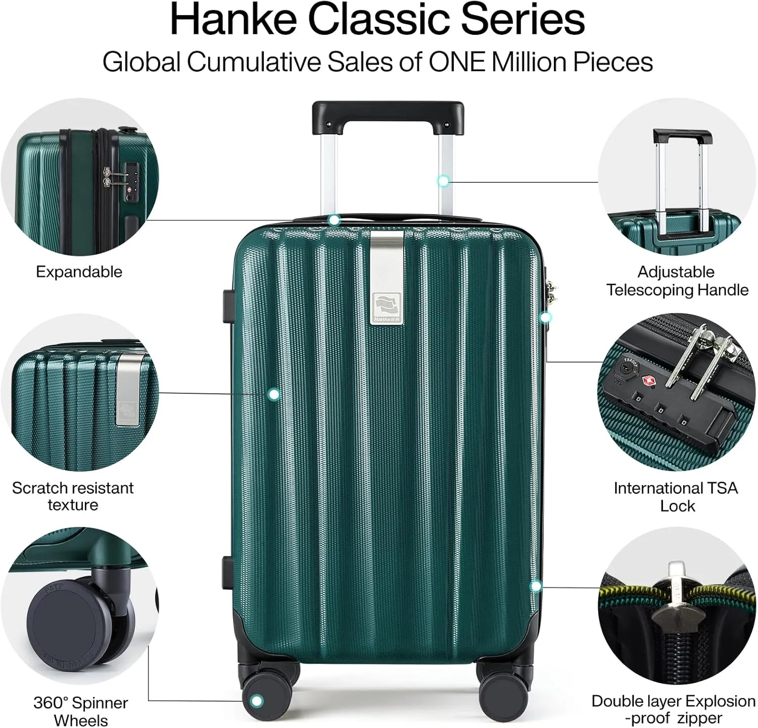 Hanke Expandable Hard Shell Luggage Sets 2 piece Carry on Luggage with Wheels Suitcases Lightweight Checked Travel Luggage Rolling Large Suitcase Travel Luggage Bag Woman Men 20/29 IN(Blackish Green)