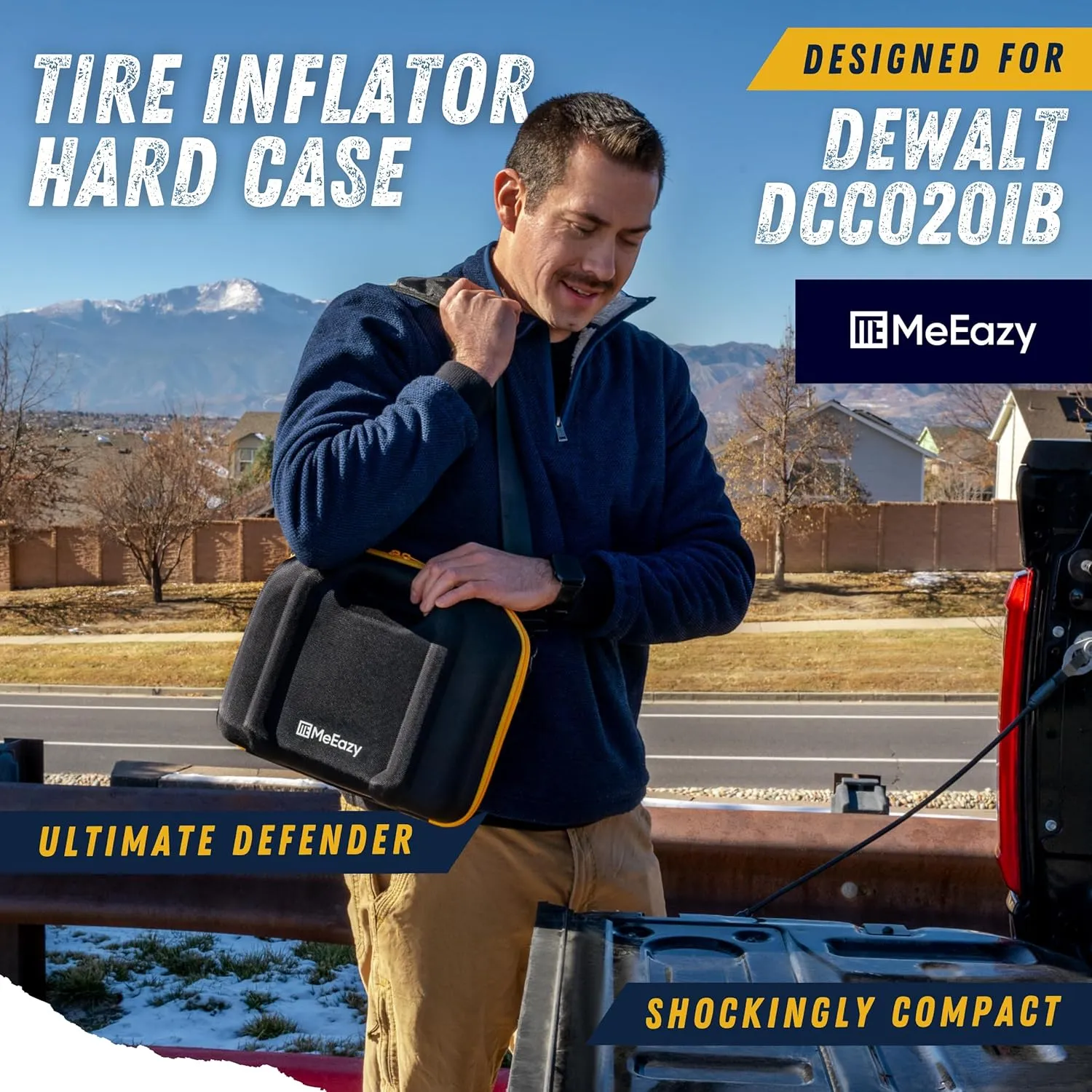 Hard Case, Protective Custom-Fit Padded Storage Bag with YKK Zippers, Form-Fitting Shell, and Wide Shoulder Strap for DEWALT DCC020IB 20V Max Air Compressor Tire Inflator (CASE ONLY)