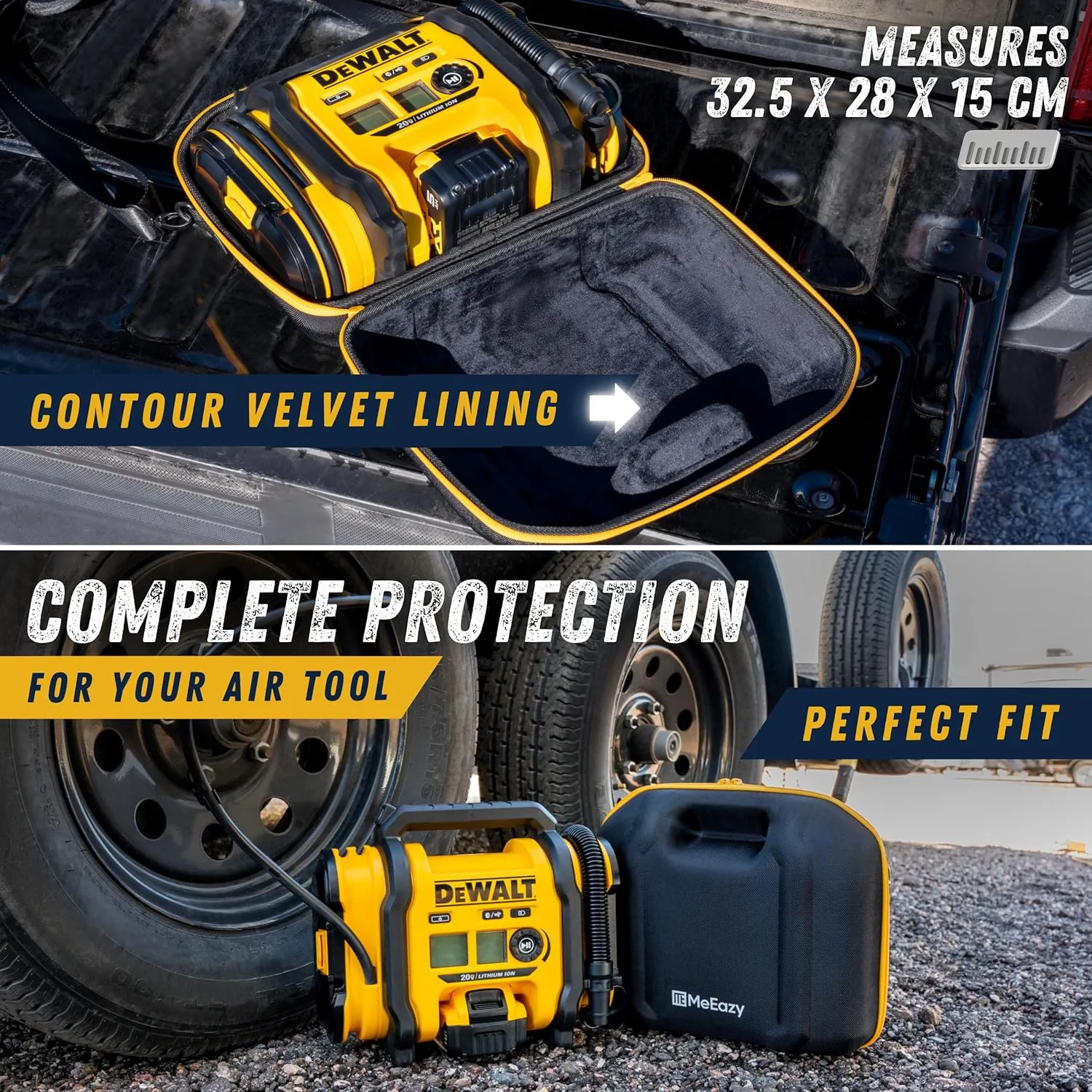 Hard Case, Protective Custom-Fit Padded Storage Bag with YKK Zippers, Form-Fitting Shell, and Wide Shoulder Strap for DEWALT DCC020IB 20V Max Air Compressor Tire Inflator (CASE ONLY)