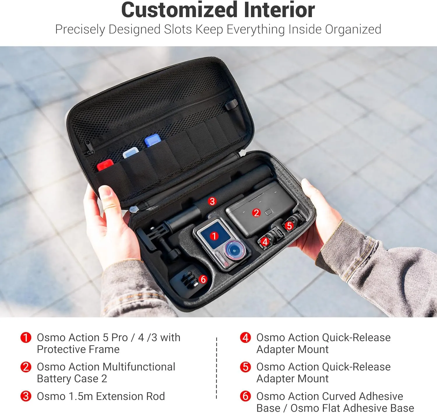 Hard Shell Action 5 Pro Case,EVA Carrying Pouch Shoulder Bag for DJI Osmo Action 5 Pro/4/3 Adventure Combo,Waterproof Action 5Pro Accessories Storage Case with 3 MicroSD Card Cases for Travel