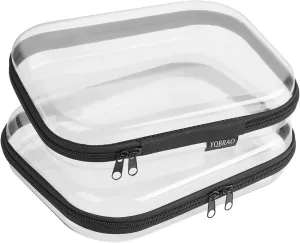 Hard Sided Clear Zipper Case for Storage- Professional-Grade Plastic Clear Zipper Pencil Case,Toy Storage Bins, Toiletry Pouch, Travel Organizer, Cosmetic Bag（Black,2 Pack, M