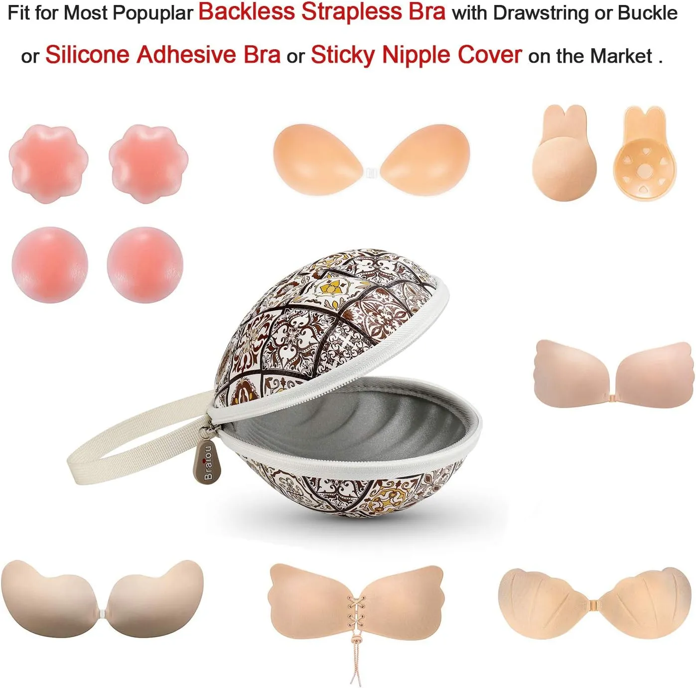 Hard Travel Case for Silicone Bras [A-DD Cup] Premium Nubra Organizer Portable Lingerie Underwear Storage Bag (Brown Plaid)