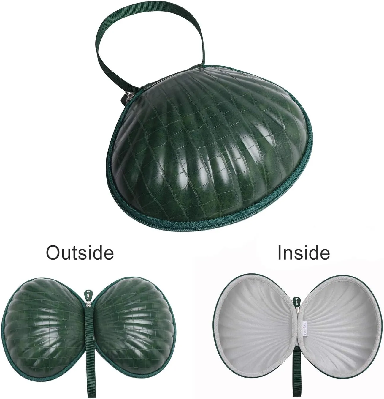 Hard Travel Case for Silicone Bras [A-DD Cup] Premium Nubra Organizer Portable Lingerie Underwear Storage Bag (Crocodile, Green)