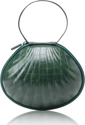 Hard Travel Case for Silicone Bras [A-DD Cup] Premium Nubra Organizer Portable Lingerie Underwear Storage Bag (Crocodile, Green)
