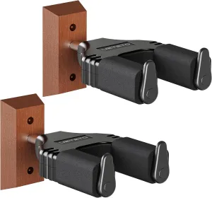 Hard Wood Base Guitar Hook Auto Locking for Acoustic, Classical, Electric, Bass Guitars, Ukuleles - 2 Pack