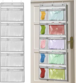hatisan Weekly Kids Clothes Organizer, Day of Week Kids Clothes Organizer with Labels for Monday to Friday, Hanging Closet Shelves for Home,Dorm,Bedroom(2pcs,Grey)