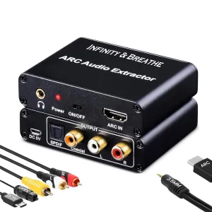 HDMI ARC Adapter, 192KHz ARC Audio Extractor with Optical SPDIF Coaxial, Stereo L/R 3.5mm Jack Out, HDMI ARC to RCA Audio Converter for HDTV Soundbar, Speaker/Soundbar/Headset