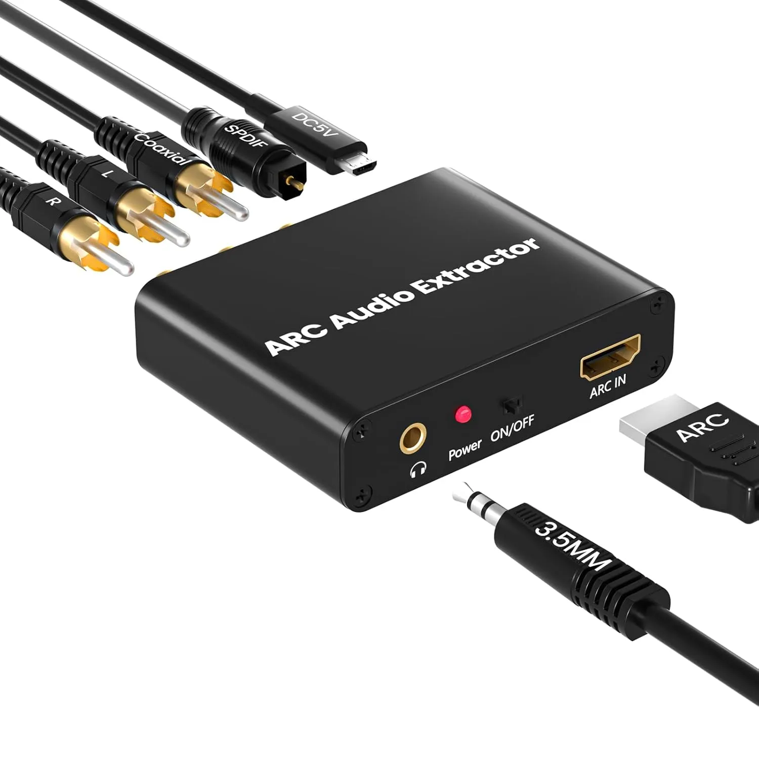 HDMI ARC Adapter, ARC Audio Extractor with Digital Optical TOSLINK SPDIF/Coaxial and Analog 3.5mm L/R Stereo HDMI ARC to RCA Audio Converter Compatible with HDTV Soundbar Amplifier