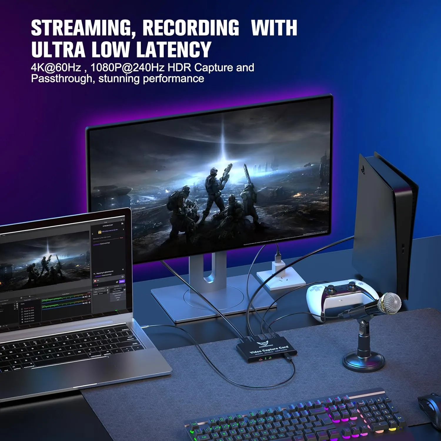 HDMI Capture Card for Streaming and Recording - 4K@60HZ, 1080P@240HZ,HDR VRR Passthrough Near-Zero Latency Video Capture Card for PS5, Xbox Series X/S, Nintendo in OBS™, Twitch,YouTube