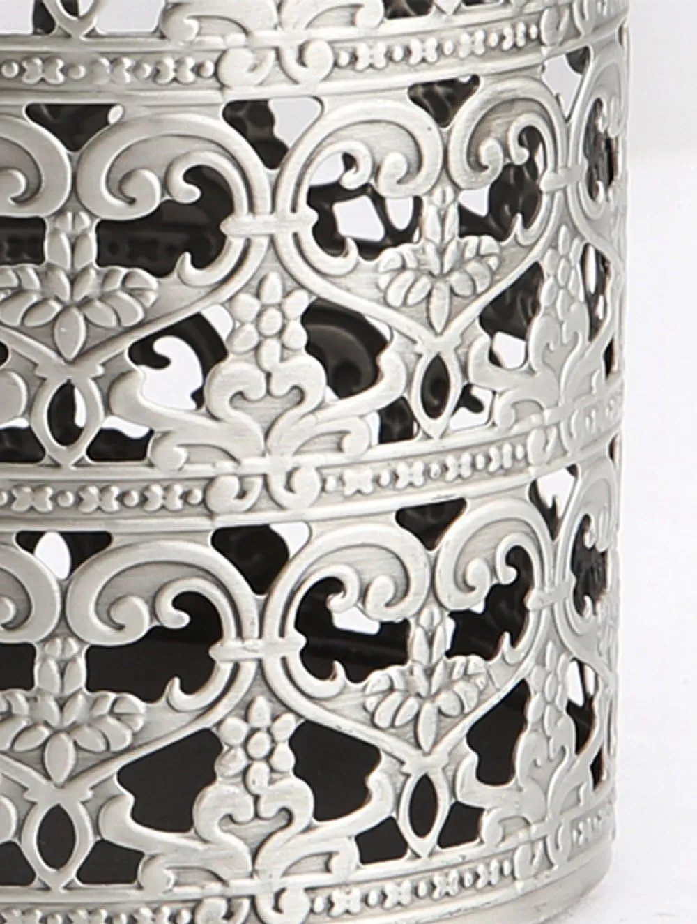 Heart Patterned Vintage Hairbrush Holder Antique Make up Brush Holder Makeup Vanity Organizer (Tin (Matt Gray), Large)