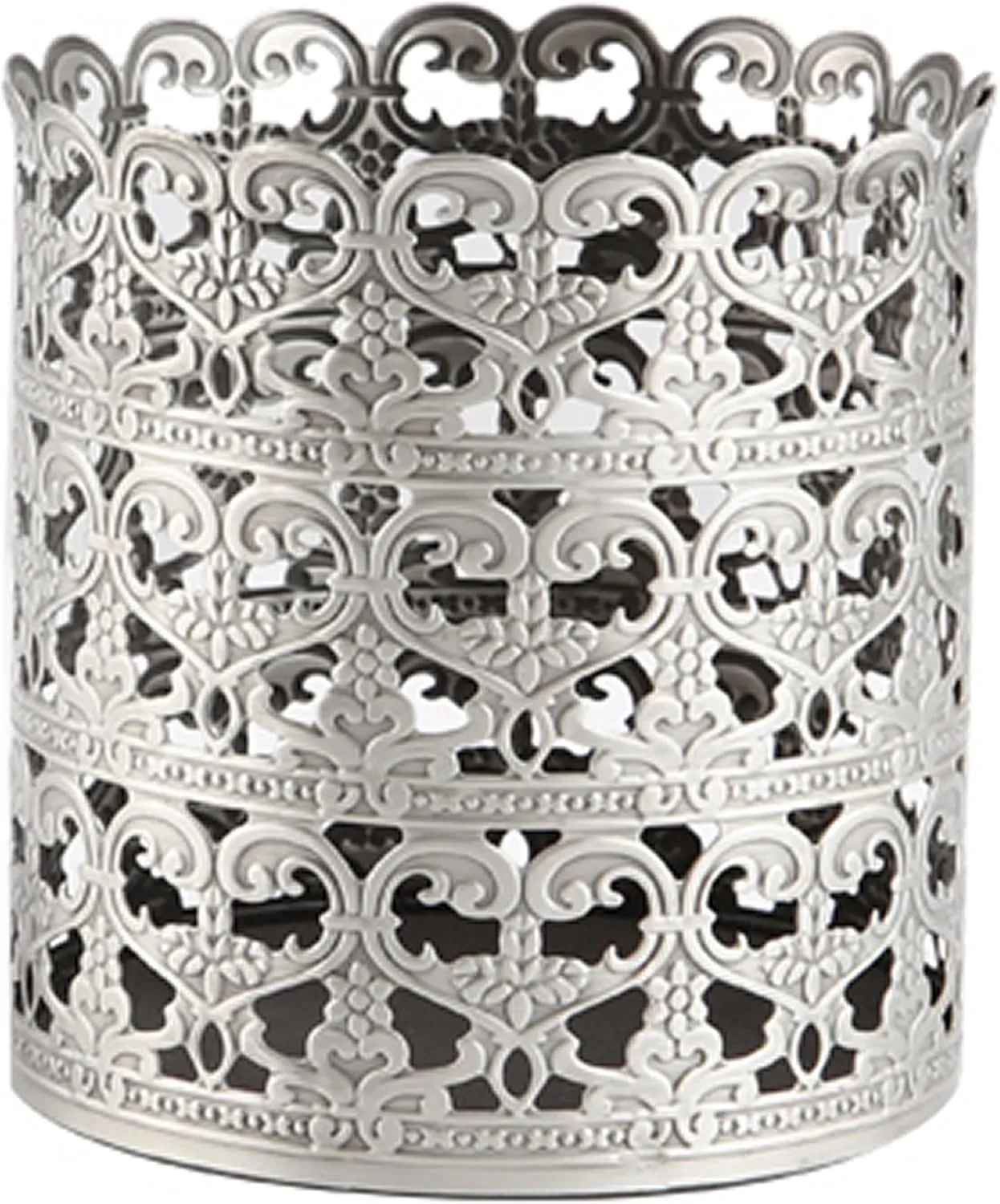 Heart Patterned Vintage Hairbrush Holder Antique Make up Brush Holder Makeup Vanity Organizer (Tin (Matt Gray), Large)