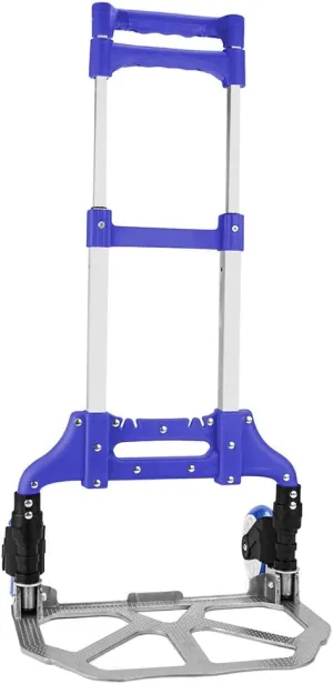 Heavy Duty Hand Truck & Dolly - 150 lb. Capacity Aluminum Utility Cart with Adjustable Shaft, Folds Down to Just 2" by Knack – Moving Equipment, Great for Lifting Boxes & Luggage (Blue)