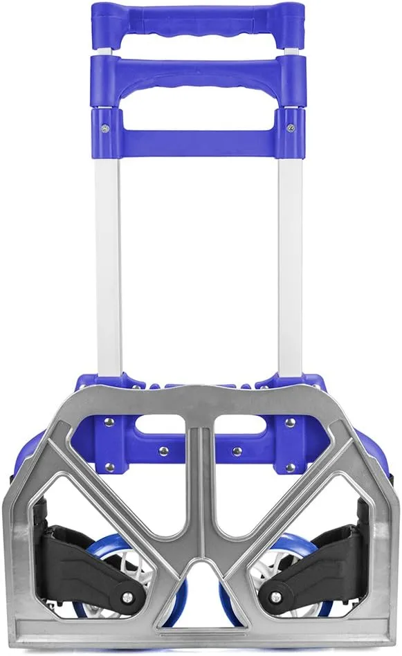 Heavy Duty Hand Truck & Dolly - 150 lb. Capacity Aluminum Utility Cart with Adjustable Shaft, Folds Down to Just 2" by Knack – Moving Equipment, Great for Lifting Boxes & Luggage (Blue)