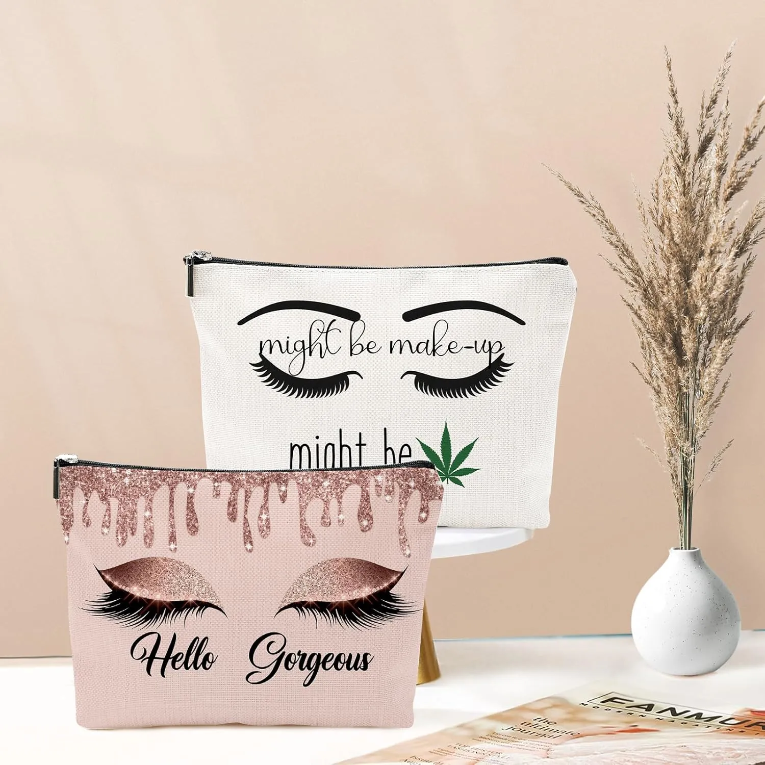 Hello Gorgeous Funny Makeup Bag Gift for Women Inspirational Cosmetics Pouch for Purse Travel Bag Cases for Toiletries Accessories Organizer