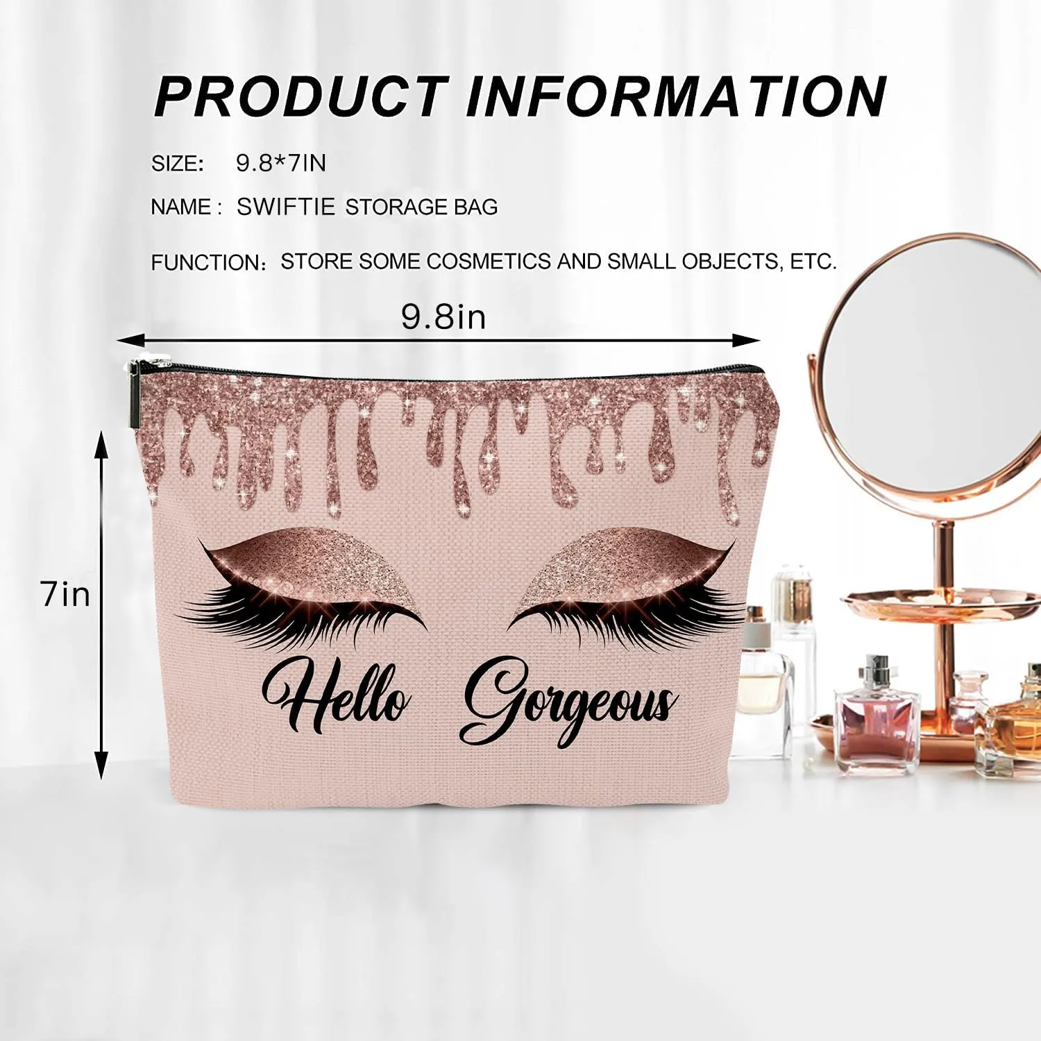 Hello Gorgeous Funny Makeup Bag Gift for Women Inspirational Cosmetics Pouch for Purse Travel Bag Cases for Toiletries Accessories Organizer