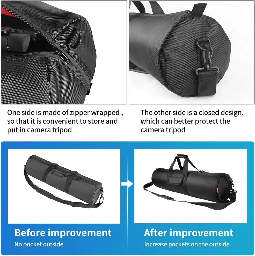 HEMMOTOP Tripod Bag, 25.6x7x7in Tripod Carrying Case Heavy Duty with Two Zippered Pockets, All Thick Padded Light Stand Bag with Shoulder Straps and Handles for Pool Cue, Speaker Stand, Mic Stand