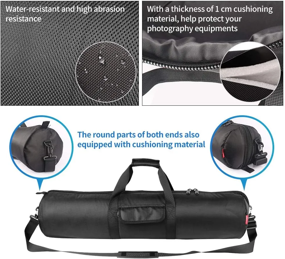 HEMMOTOP Tripod Bag, 25.6x7x7in Tripod Carrying Case Heavy Duty with Two Zippered Pockets, All Thick Padded Light Stand Bag with Shoulder Straps and Handles for Pool Cue, Speaker Stand, Mic Stand