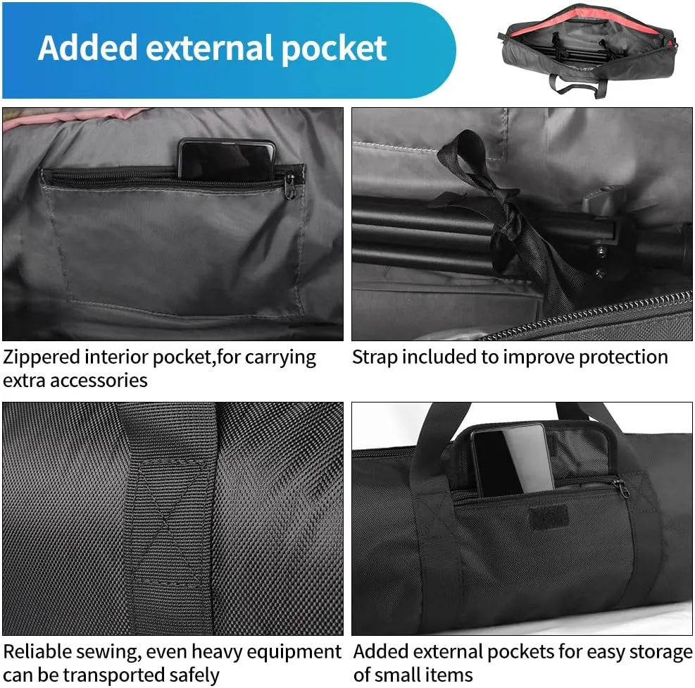 HEMMOTOP Tripod Bag, 25.6x7x7in Tripod Carrying Case Heavy Duty with Two Zippered Pockets, All Thick Padded Light Stand Bag with Shoulder Straps and Handles for Pool Cue, Speaker Stand, Mic Stand