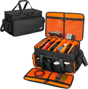 High Capacity Gig Band Cable File Bag, 600D Oxford With with Adjustable Dividers and Double Separate Bags, for Cords, Sound Equipment, DJ Gear, Musician Accessories