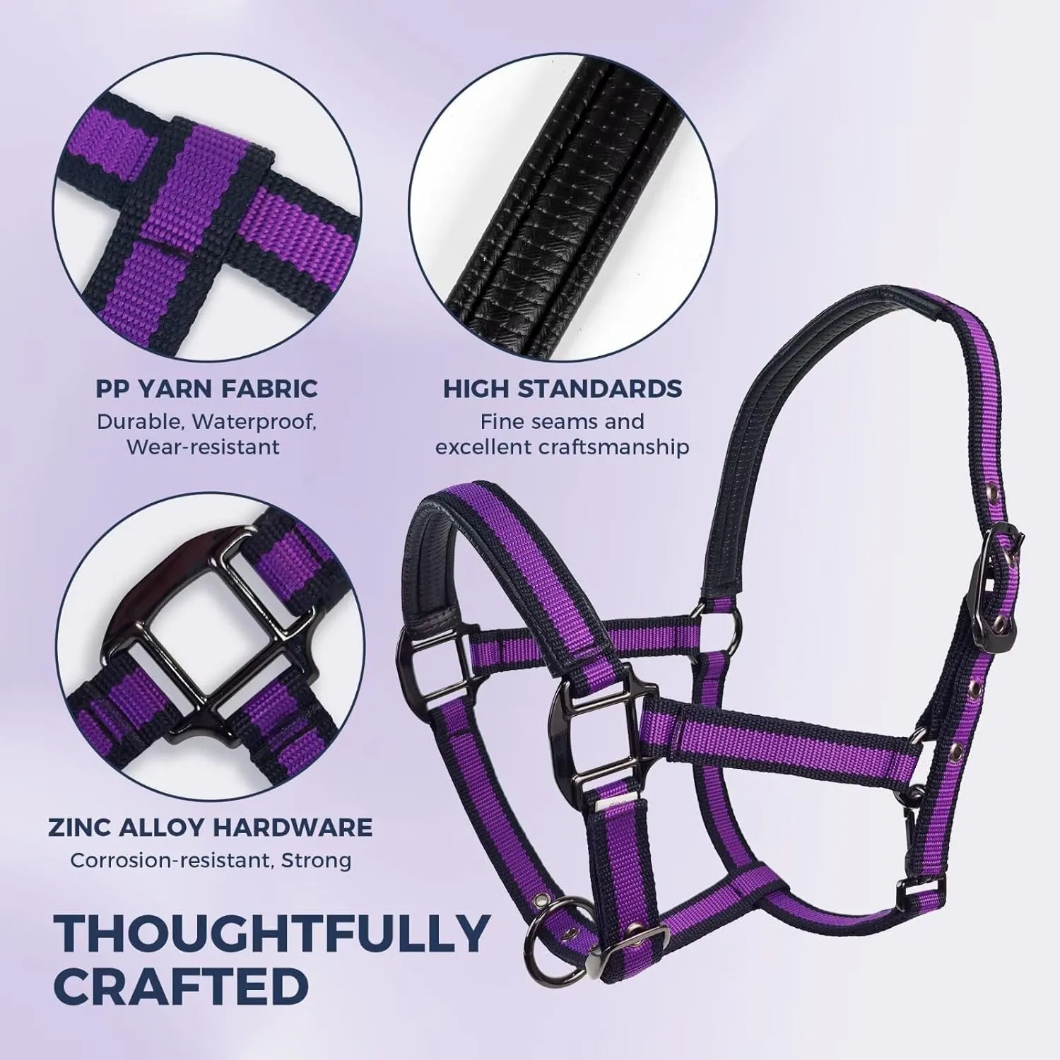Hilltown Adjustable Horse Halter with PP Webbing, Durable Breakaway Halters for Horses with Zinc Alloy Hardware, Horse Training Equipment to Prevent Friction for Training, Competitions, Daily Use