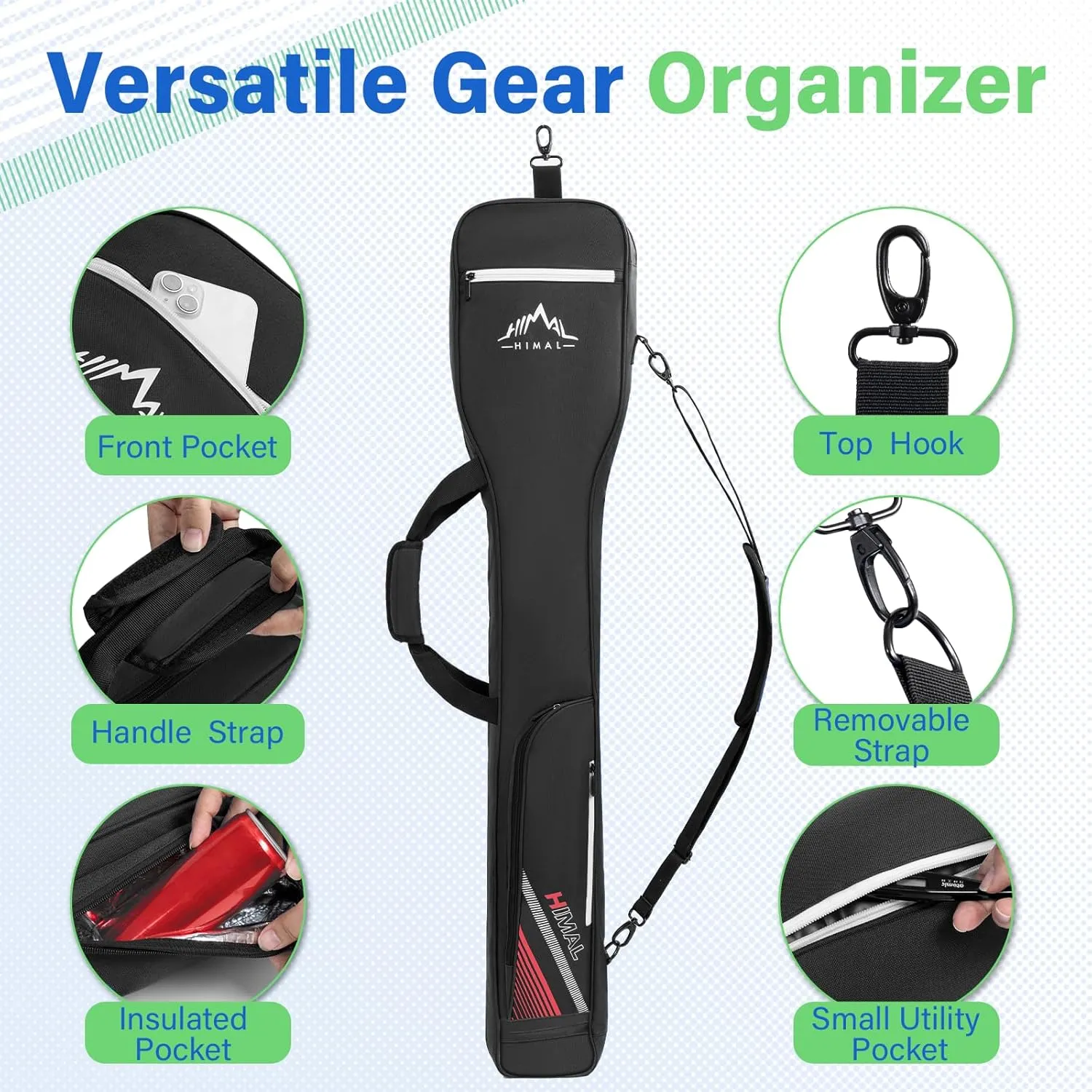 Himal Outdoors Lacrosse Stick Bag with 2 Sticks Holder, Oxford Lacrosse Bag for Men and Women, Zipper Pocket & Cooler Pouch and Padded Handle Strap